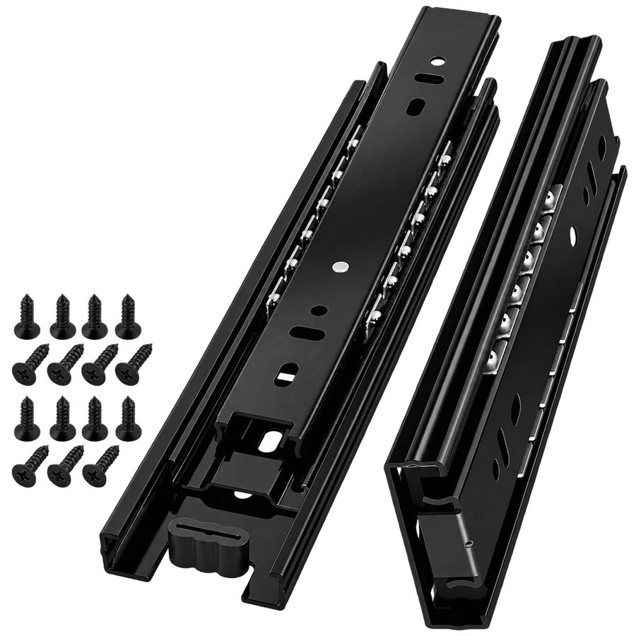 Black ball-bearing drawer runners with fixing screws