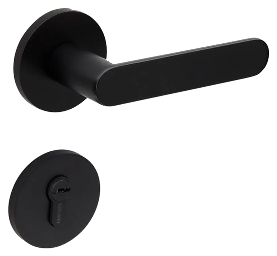 Matte black lever handle and lock rose
